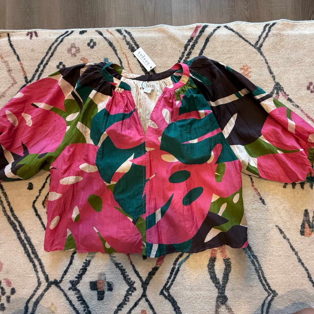 Velvet Kids Blouse in Pink, Green, and Brown